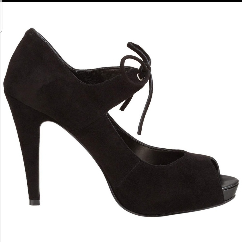 Nine West black suede Papoose peep toe heel